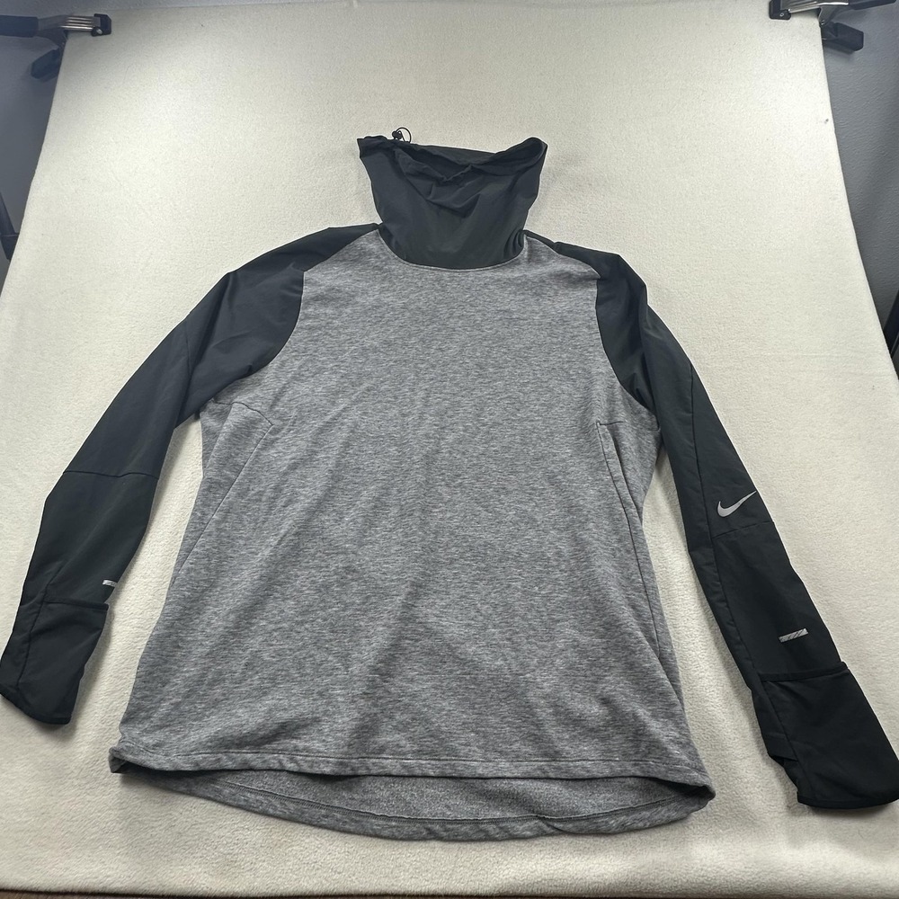 Nike Gray and Black Long Sleeve Hooded Athletic Shirt